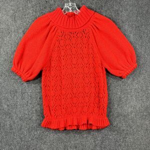 For Love and Lemons Francois Sweater Women's Medium Red Knitted Puff Sleeve